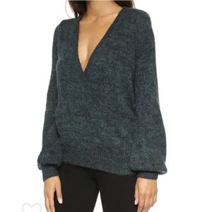 Free People Mohair Sweater Karina Slouchy Wrap Front‎ Marled Pullover Green Sz M